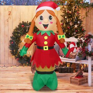 5FT Christmas Inflatable Elf Girl with LED Lights Outdoor Indoor Yard Decor
